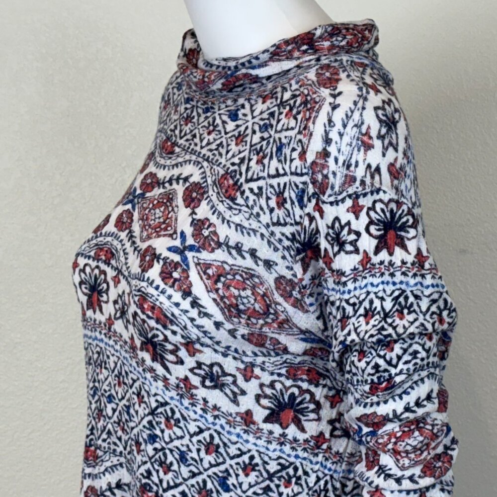 Lucky Brand Women's L Knit Top Floral Print High-Low Turtleneck‎ Split Back Boho - Picture 5 of 16